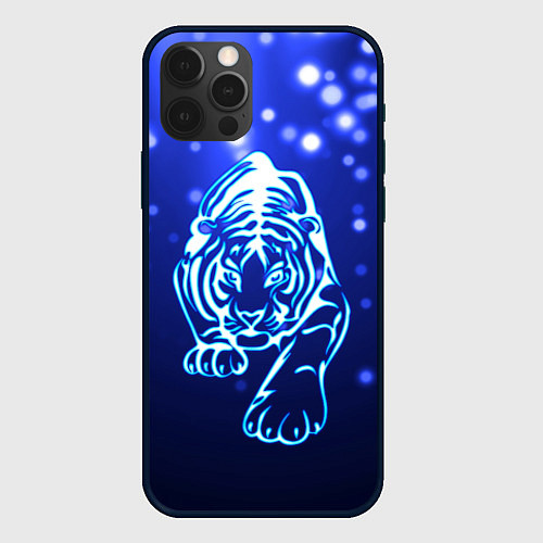 Чехол iPhone 12 Pro Неоновый тигр / 3D-Черный – фото 1