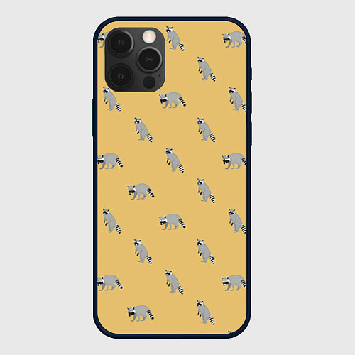 Чехол iPhone 12 Pro Еноты паттерн / 3D-Черный – фото 1
