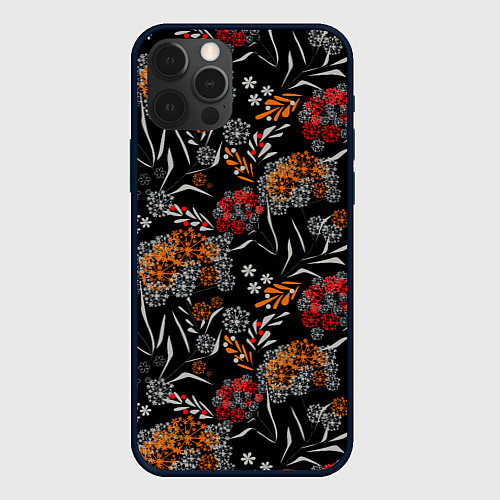 Чехол iPhone 12 Pro Цветочный модный узор / 3D-Черный – фото 1
