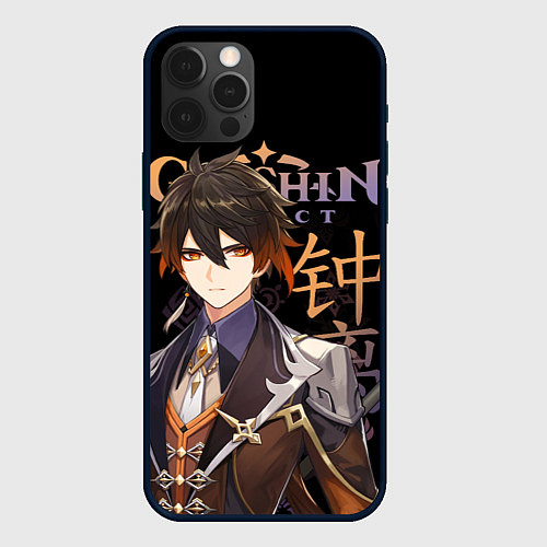 Чехол iPhone 12 Pro Чжун Ли, Genshin Impact / 3D-Черный – фото 1