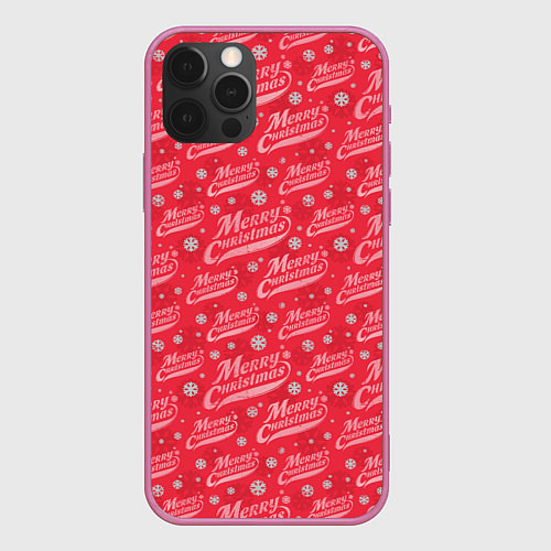 Чехол iPhone 12 Pro Merry Christmas рождество / 3D-Малиновый – фото 1