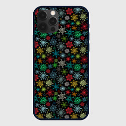 Чехол для iPhone 12 Pro Разноцветные Снежинки, цвет: 3D-черный