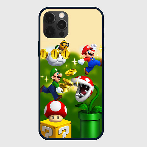 Чехол iPhone 12 Pro Mario Coins / 3D-Черный – фото 1