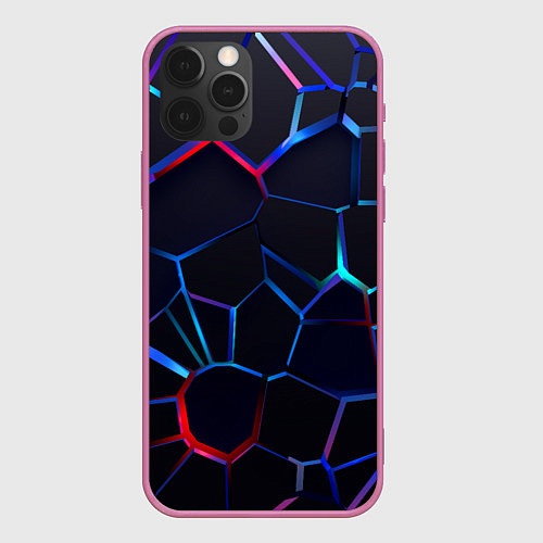 Чехол iPhone 12 Pro Неоновые 3D плиты Неоновые плиты / 3D-Малиновый – фото 1