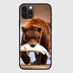 Чехол для iPhone 12 Pro Медведь с рыбой во рту, цвет: 3D-черный