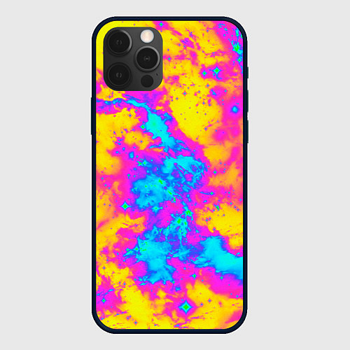 Чехол iPhone 12 Pro Яркая абстракция космических красок / 3D-Черный – фото 1
