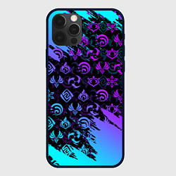 Чехол iPhone 12 Pro GENSHIN NEON PATTERN SYMBOL НЕОН ЭМБЛЕМЫ