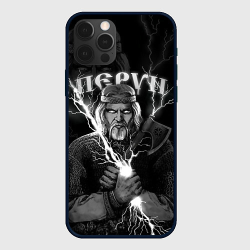 Чехол iPhone 12 Pro Перун Славянский бог / 3D-Черный – фото 1