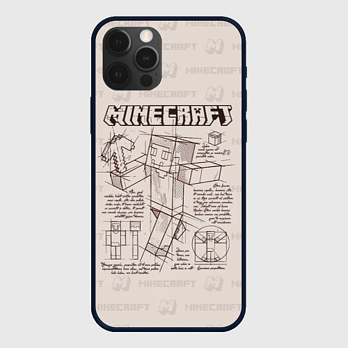 Чехол iPhone 12 Pro Витрувианский человек Стив Minecraft / 3D-Черный – фото 1