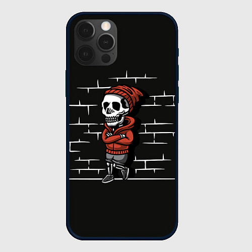 Чехол iPhone 12 Pro Скелет у стены / 3D-Черный – фото 1