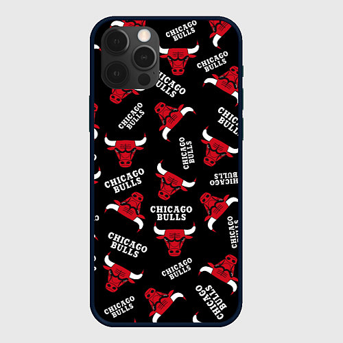 Чехол iPhone 12 Pro CHICAGO BULLS БЫКИ УЗОР / 3D-Черный – фото 1