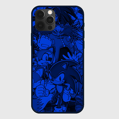 Чехол iPhone 12 Pro SONIC BLUE PATTERN СИНИЙ ЁЖ / 3D-Черный – фото 1