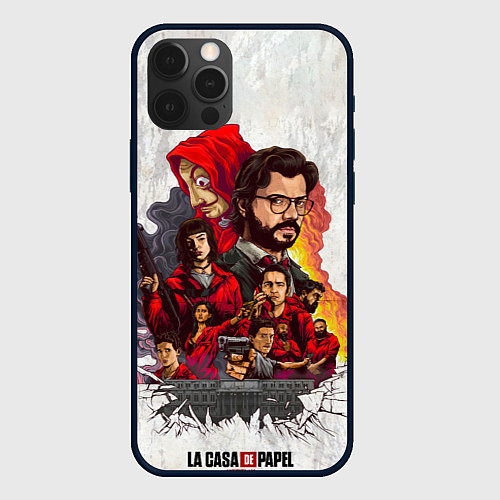 Чехол iPhone 12 Pro Бумажный дом на бумажном фоне герои и злодеи / 3D-Черный – фото 1