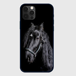 Чехол iPhone 12 Pro Лошадь на черном фоне