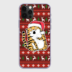 Чехол для iPhone 12 Pro Рождественский удивленный тигр, цвет: 3D-светло-сиреневый