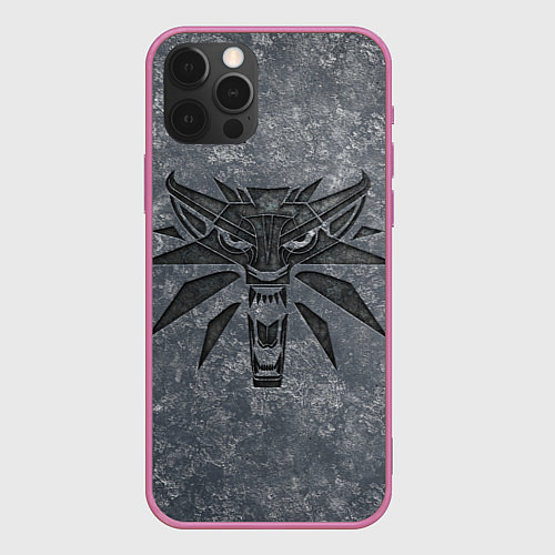 Чехол iPhone 12 Pro THE WITCHER LOGO STONE / 3D-Малиновый – фото 1