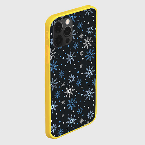Чехол iPhone 12 Pro Снежинки / 3D-Желтый – фото 2
