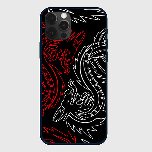 Чехол iPhone 12 Pro БЕЛО КРАСНЫЙ ДРАКОН RED WHITE DRAGON / 3D-Черный – фото 1