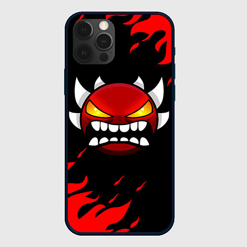 Чехол iPhone 12 Pro Geometry Dash: Demon Red Fire / 3D-Черный – фото 1