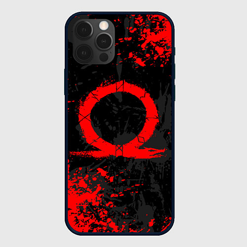 Чехол iPhone 12 Pro GOD OF WAR LOGO RED, БРЫЗГИ КРАСОК / 3D-Черный – фото 1
