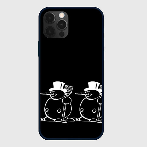 Чехол iPhone 12 Pro Снеговик на черном фоне / 3D-Черный – фото 1