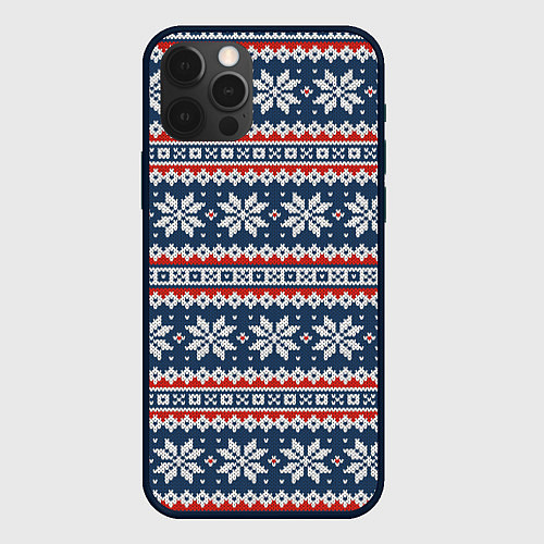 Чехол iPhone 12 Pro Knitted Christmas Pattern / 3D-Черный – фото 1