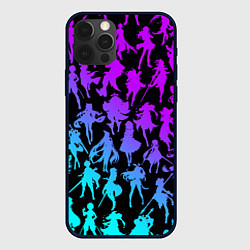 Чехол для iPhone 12 Pro GENSHI IMPACT HEROES NEON НЕОНОВЫЙ УЗОР, цвет: 3D-черный