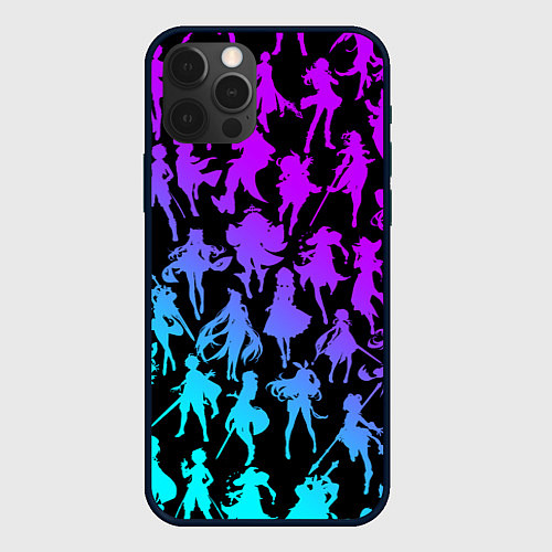 Чехол iPhone 12 Pro GENSHI IMPACT HEROES NEON НЕОНОВЫЙ УЗОР / 3D-Черный – фото 1