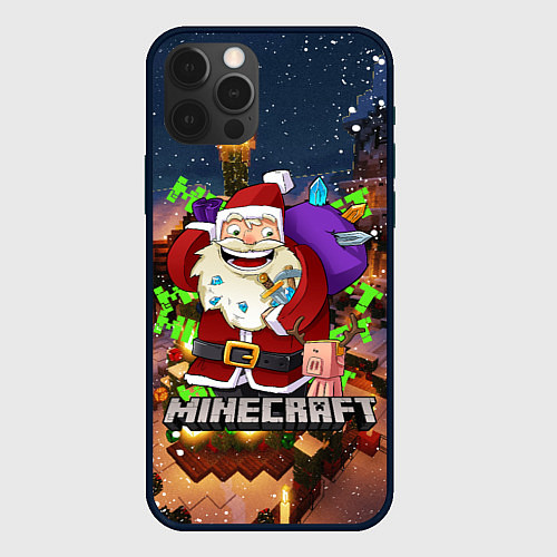 Чехол iPhone 12 Pro НОВОГОДНЯЯ ЁЛКА В МАЙНКРАФТ SANTA CLAUS / 3D-Черный – фото 1