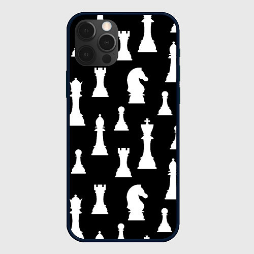 Чехол iPhone 12 Pro Белые шахматные фигуры / 3D-Черный – фото 1