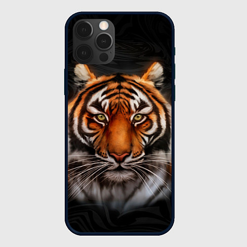 Чехол iPhone 12 Pro Реалистичный тигр Realistic Tiger / 3D-Черный – фото 1