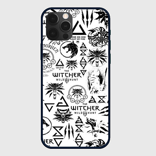 Чехол iPhone 12 Pro THE WITCHER LOGOBOMBING ЧЁРНО БЕЛЫЙ ВЕДЬМАК ПАТТЕР / 3D-Черный – фото 1