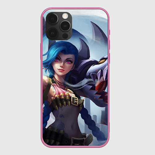 Чехол iPhone 12 Pro ЛИГА ЛЕГЕНД ДЖИНКС JINX / 3D-Малиновый – фото 1