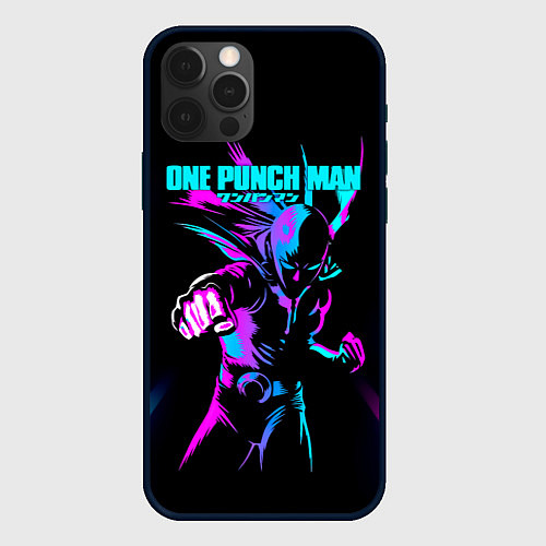 Чехол iPhone 12 Pro Неоновый Сайтама One Punch-Man / 3D-Черный – фото 1