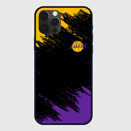 Чехол iPhone 12 Pro LAKERS БРЫЗГИ КРАСОК / 3D-Черный – фото 1