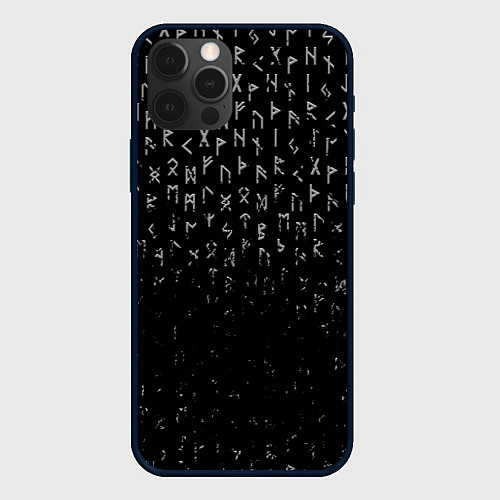 Чехол iPhone 12 Pro МЕТАЛЛИЧЕСКИЕ РУНЫ, БРЫЗГИ КРАСОК / 3D-Черный – фото 1