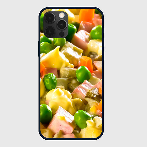 Чехол iPhone 12 Pro Весь в оливье / 3D-Черный – фото 1
