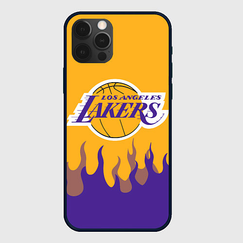 Чехол iPhone 12 Pro LA LAKERS NBA FIRE ЛЕЙКЕРС ОГОНЬ / 3D-Черный – фото 1