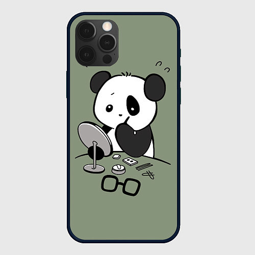 Чехол iPhone 12 Pro Панда красит глаза / 3D-Черный – фото 1