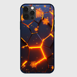 Чехол iPhone 12 Pro НОВОГОДНИЕ ОГНЕННЫЕ 3D ПЛИТЫ FIRE NEON HEXAGON