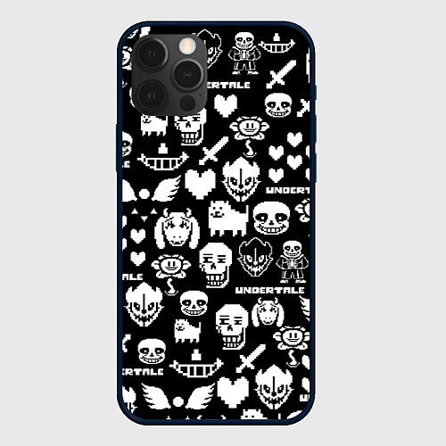 Чехол iPhone 12 Pro UNDERTALE PATTERN БЕЛЫЙ / 3D-Черный – фото 1