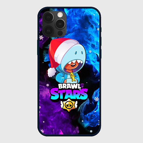 Чехол iPhone 12 Pro LEON SHARK НОВОГОДНИЙ BRAWL STARS НЕОНОВЫЙ ОГОНЬ / 3D-Черный – фото 1