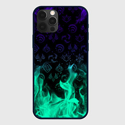 Чехол для iPhone 12 Pro НЕОНОВЫЙ ОГОНЬ ГЕНШИН ИМПАКТ СИМВОЛЫ, цвет: 3D-черный