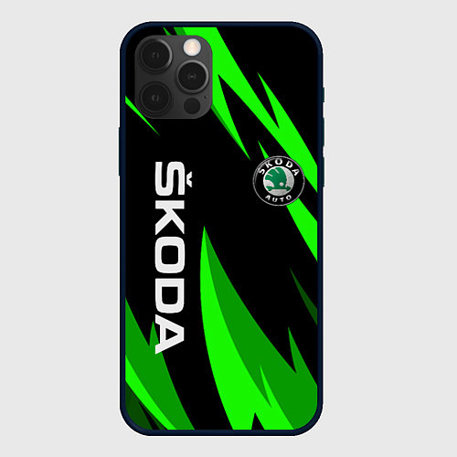Чехол iPhone 12 Pro SKODA Логотип Узор / 3D-Черный – фото 1