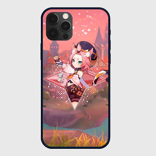 Чехол iPhone 12 Pro Диона Diona в примогеме, Геншин импакт Genshin Imp / 3D-Черный – фото 1