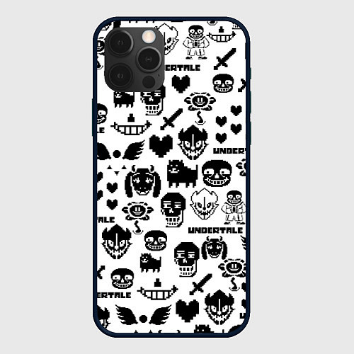 Чехол iPhone 12 Pro UNDERTALE WHITE PATTERN / 3D-Черный – фото 1