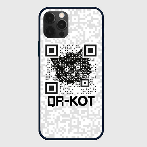 Чехол iPhone 12 Pro QR код котик / 3D-Черный – фото 1