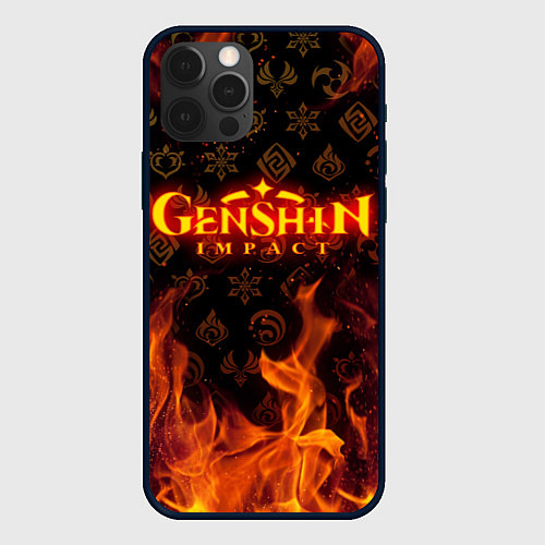 Чехол iPhone 12 Pro GENSHIN IMPACT FIRE SYMBOL ОГНЕННАЯ СТИХИЯ / 3D-Черный – фото 1