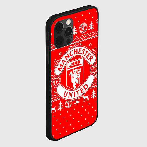 Чехол iPhone 12 Pro FC Manchester United: Новогодний узор / 3D-Черный – фото 2