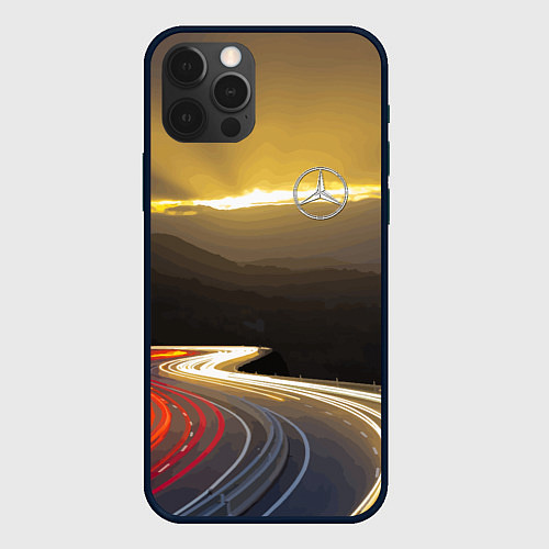 Чехол iPhone 12 Pro Ночная трасса, Мерседес / 3D-Черный – фото 1